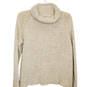 Chunky Wool Mohair Blend Cowl-Neck Sweater Medium Tan Tweed Natural Cottagecore